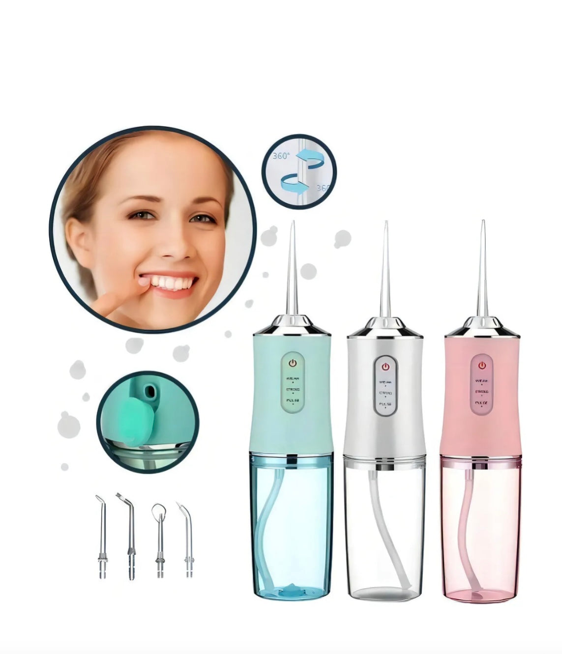 Irrigador oral portátil con chorro