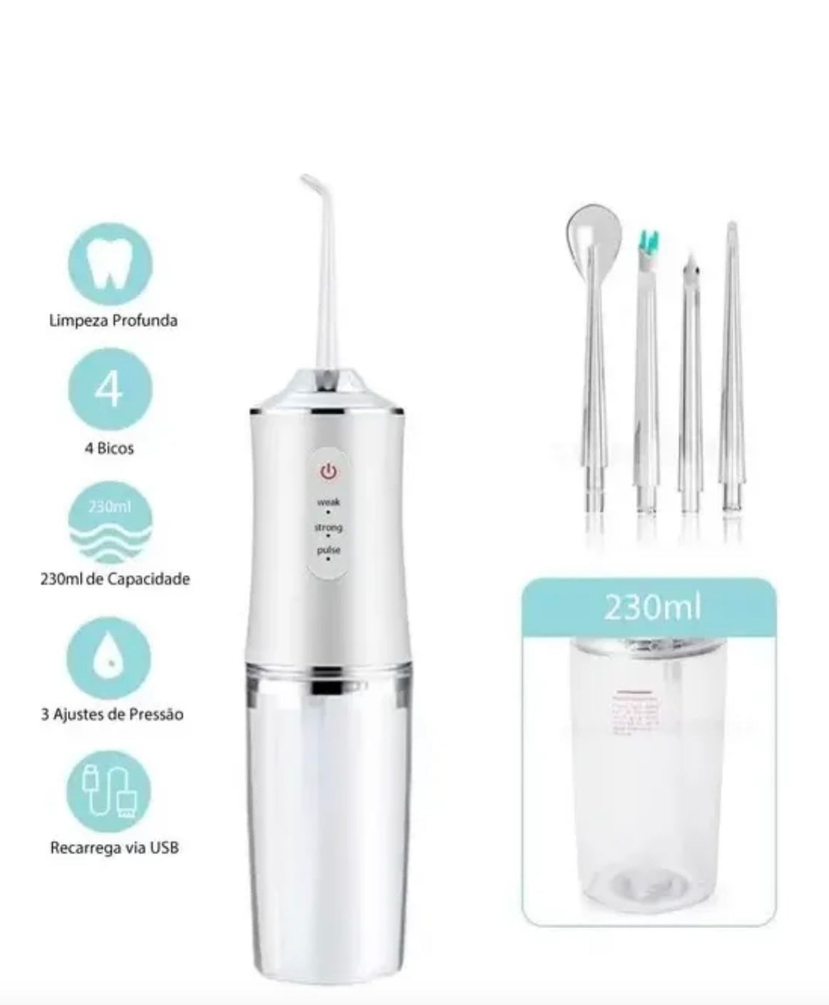 Irrigador oral portátil con chorro